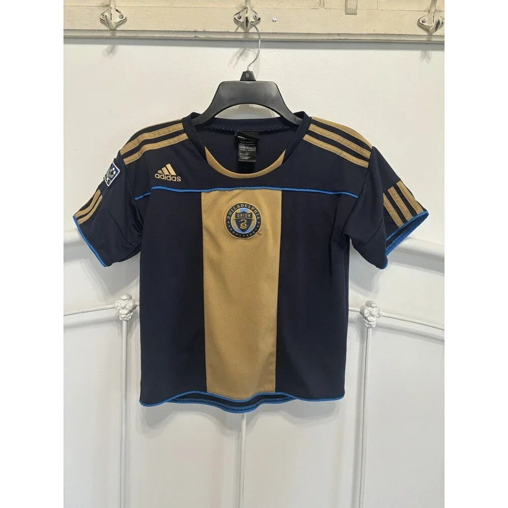 Boys Adidas Philadelphia Union Gold Stripe Soccer Jersey Large 7 Philly Navy Bl